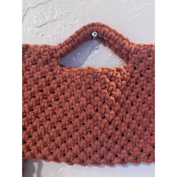Macrame Terracotta Rustic Brown Fringe Hand Bag - Picture 3 of 5
